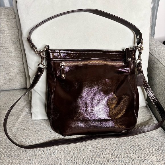 Coach Ashley Chocolate Brown Patent Leather Crossbody-Silver Hardware - Picture 2 of 16